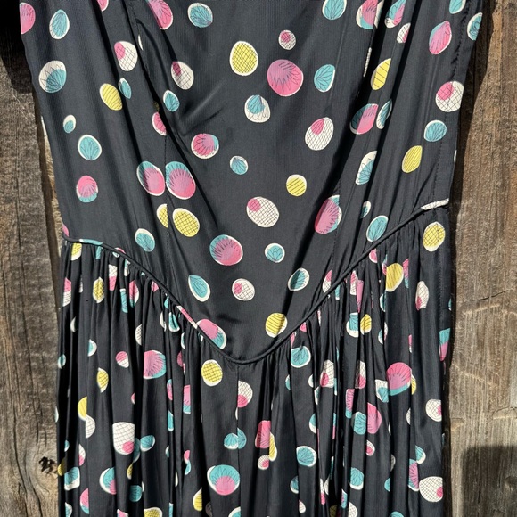 1940s Party Lines by Domb Maxi Dress Abstract Polka Dot Puff Sleeve Size XS / S - Picture 9 of 11